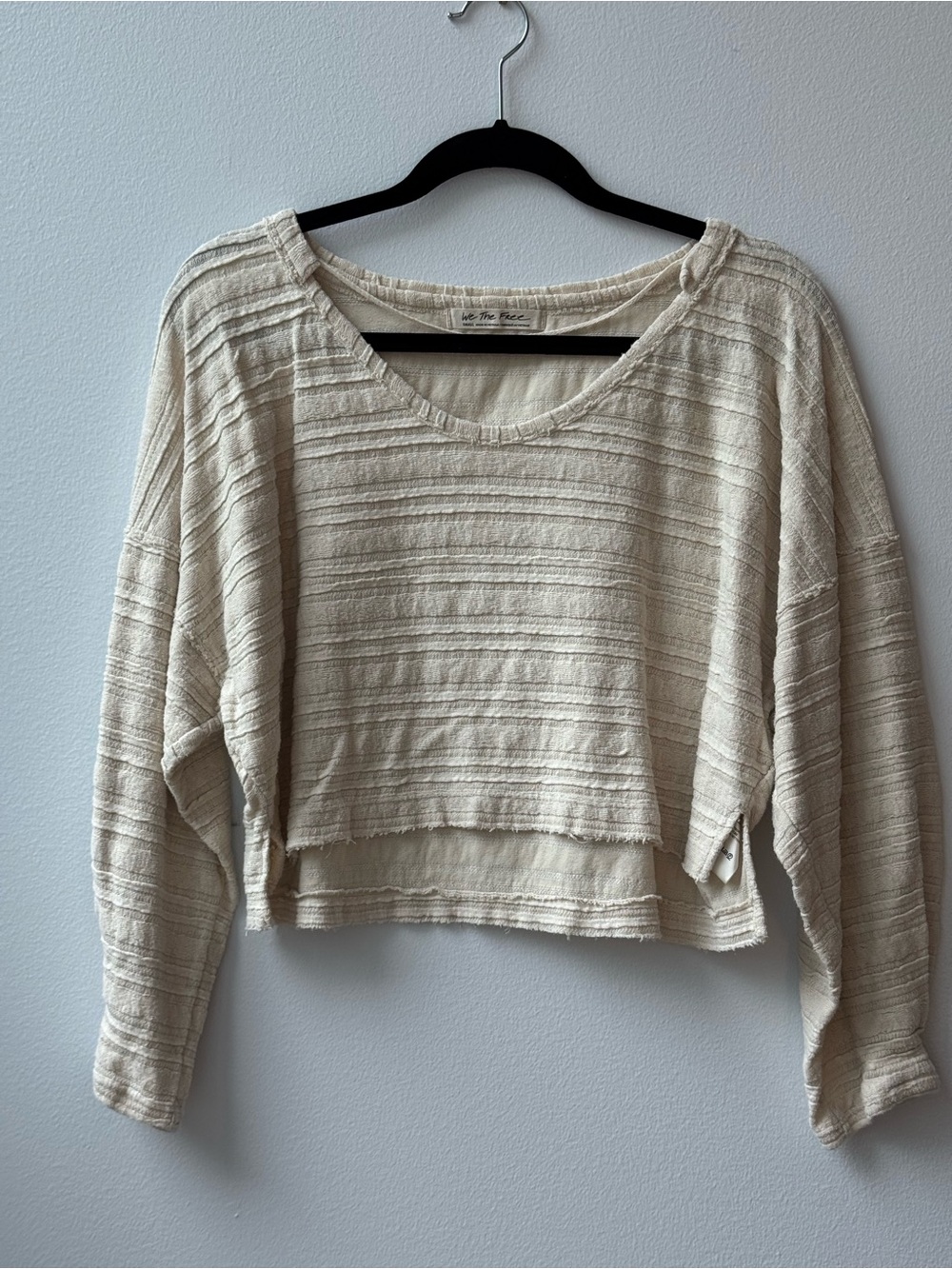 We The Free Washed Ivory Textured Cropped Pullover
